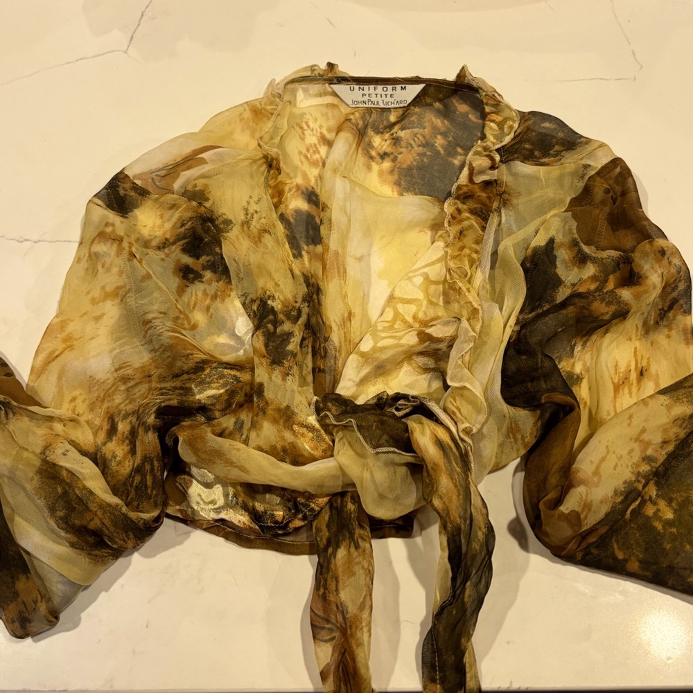 JohnPaulRichard Sheer tie, crop Blouse/Jacket with Earthy Tones, Chiffon,Bella - Picture 2 of 11
